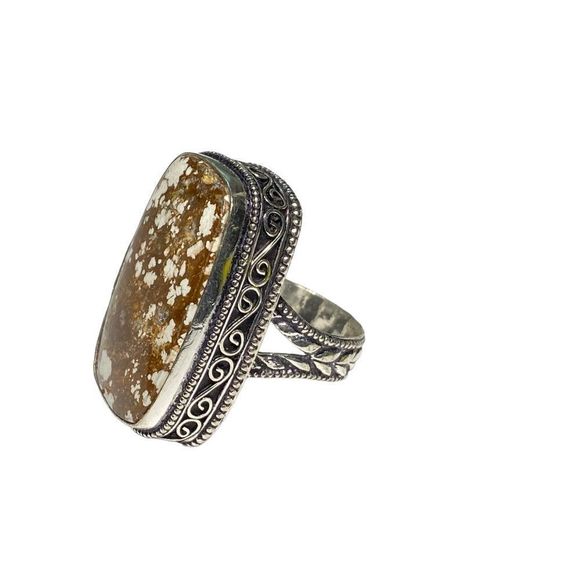 Natural Wild Horse Jasper Gemstone in a Handcrafted 925 Stamped Ring (9) - Picture 3 of 10